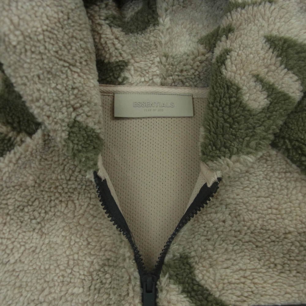 FEAR OF GOD フィアオブゴッド ESSENTIALS エッセンシャルズ ボア フリース カモフラ ハーフジップ アノラック フーディー パーカー ベージュ系 グリーン系 L【中古】
