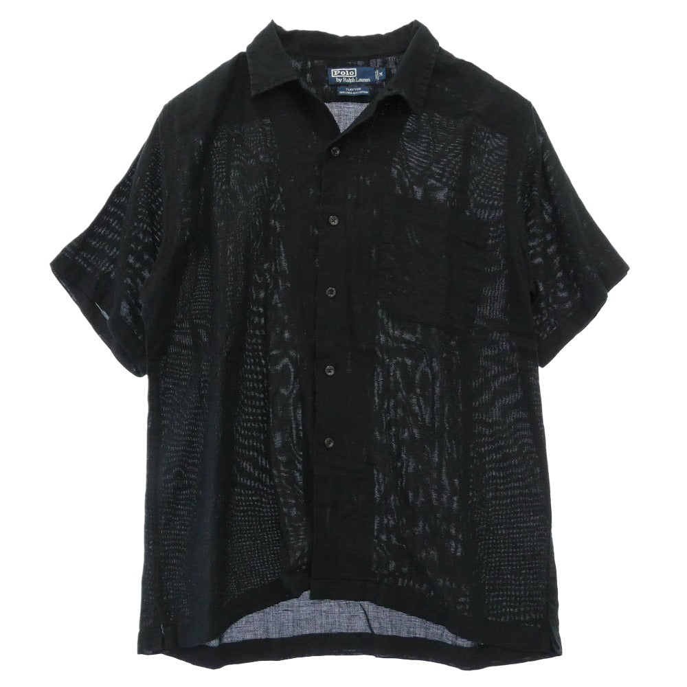 POLO RALPH LAUREN ポロ・ラルフローレン CLAYTON S/S クレイトン リネン コットン 胸ポケット オープンカラー 開襟 半袖 シャツ ブラック系 M【中古】