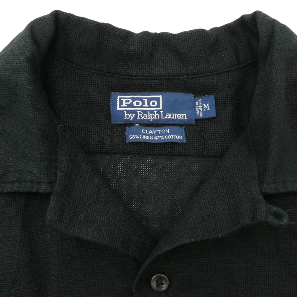POLO RALPH LAUREN ポロ・ラルフローレン CLAYTON S/S クレイトン リネン コットン 胸ポケット オープンカラー 開襟 半袖 シャツ ブラック系 M【中古】