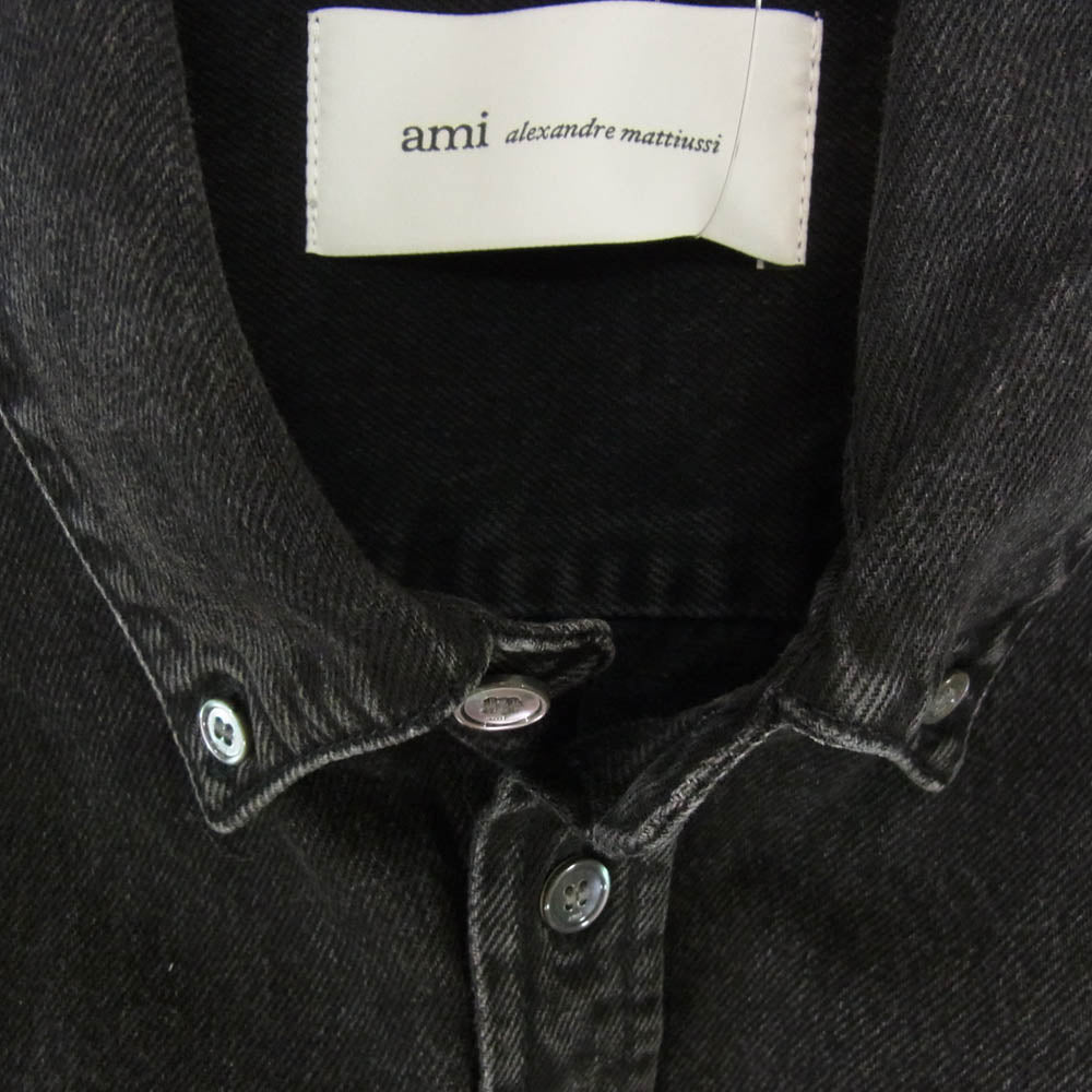 AMI PARIS アミパリス 26SS USH785 DE0125 de Coeur ブラックライトデニム ボタンダウン シャツ ジャケット ブラック系 L【極上美品】【中古】