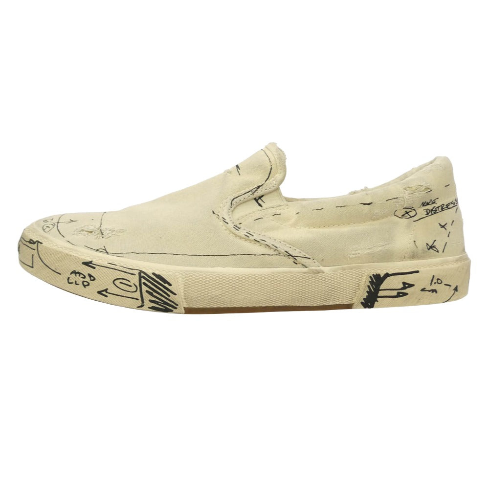 BALENCIAGA バレンシアガ 710297 Graffiti Distressed Slip-On Sneakers ヴィンテージ加工 グラフィティ ディストレスド スリッポン ローカット シューズ オフホワイト系 43【中古】