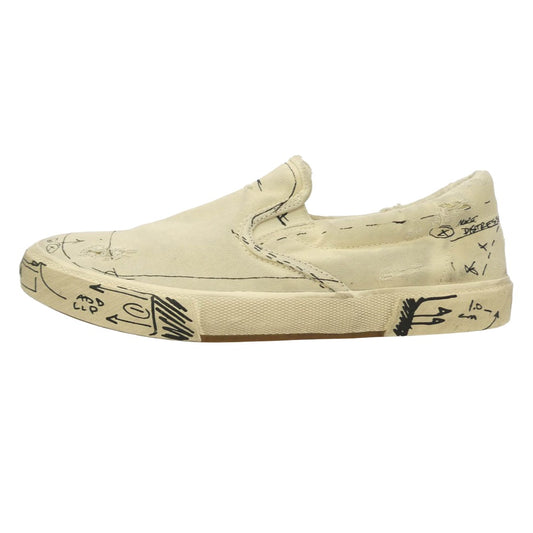 BALENCIAGA バレンシアガ 710297 Graffiti Distressed Slip-On Sneakers ヴィンテージ加工 グラフィティ ディストレスド スリッポン ローカット シューズ オフホワイト系 43【中古】