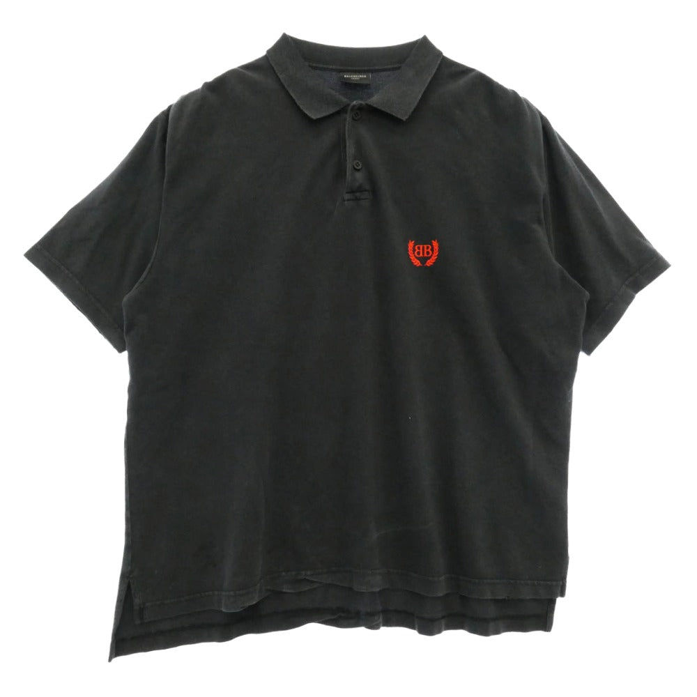 BALENCIAGA バレンシアガ 25SS 828531 TSVC7 Laurel Solid S/S Polo Shirt ローレル クラシック BBロゴ刺繍 半袖 ポロシャツ ブラック系 S【中古】