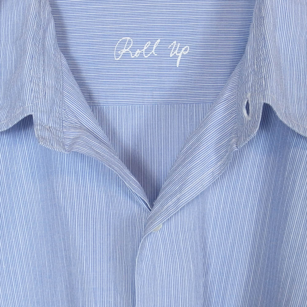 PORTER CLASSIC ポータークラシック ROLL UP COTTON STRIPE SHIRT BLUE ロールアップシャツ ストライプ 長袖 シャツ ライトブルー系 L【中古】
