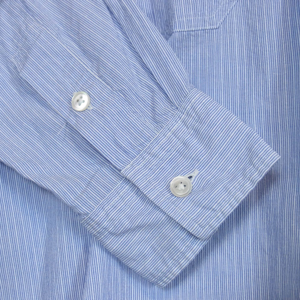 PORTER CLASSIC ポータークラシック ROLL UP COTTON STRIPE SHIRT BLUE ロールアップシャツ ストライプ 長袖 シャツ ライトブルー系 L【中古】