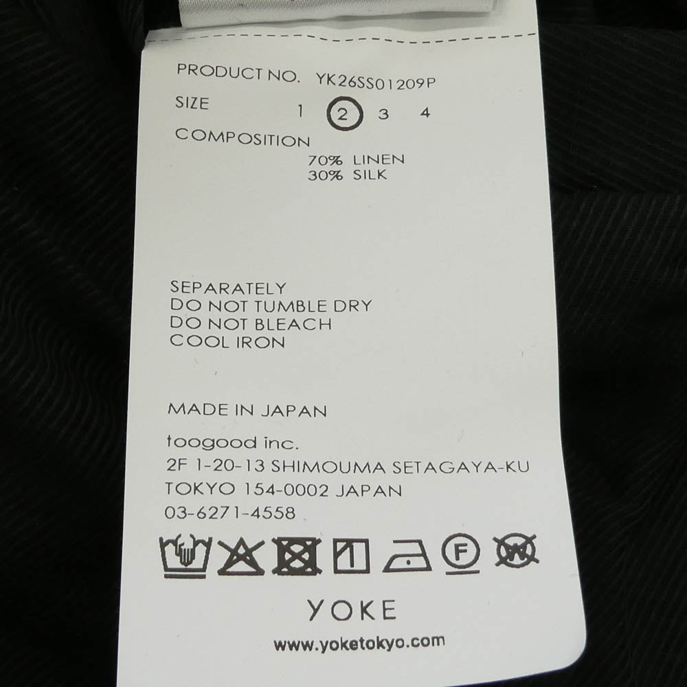 ヨーク 26SS YK26SS01209P Linen Silk Kersey 3pleated Tapered Trousers リネンシルクカルゼ ワイド テーパード 3プリーツ パンツ トラウザーズ ブラック系 2【中古】