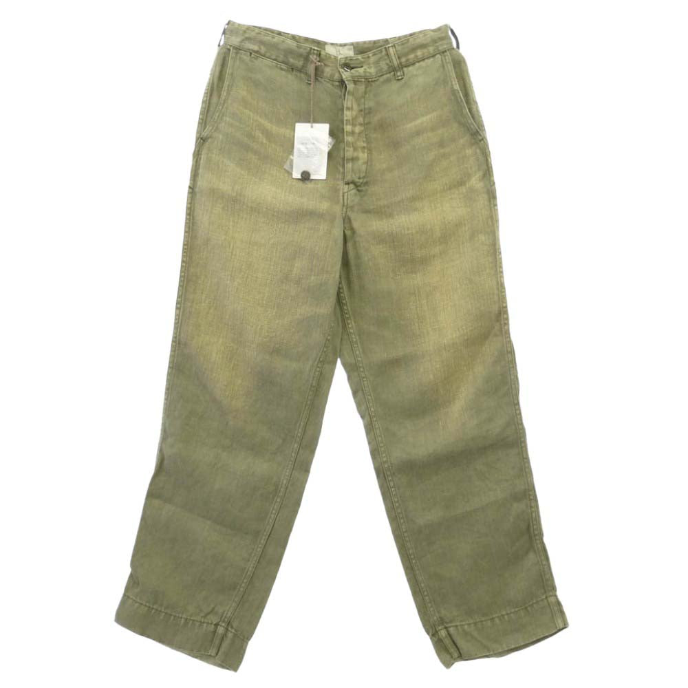ヘリル 26SS 26-030-HL-8290-10 USMC HBT Linenpants ヘリンボーン柄 ウォッシュ加工 ペイント加工 ミリタリー パンツ トラウザーズ モスグリーン系 1【中古】