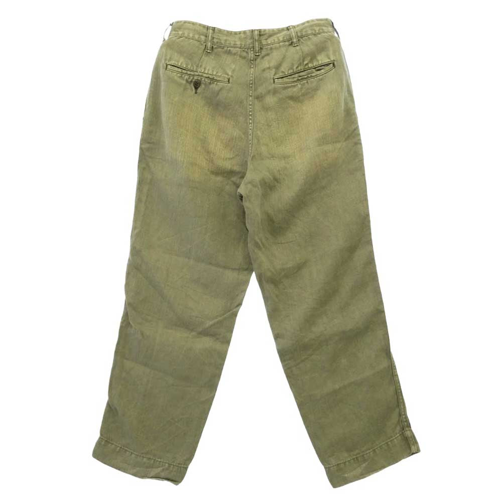 ヘリル 26SS 26-030-HL-8290-10 USMC HBT Linenpants ヘリンボーン柄 ウォッシュ加工 ペイント加工 ミリタリー パンツ トラウザーズ モスグリーン系 1【中古】