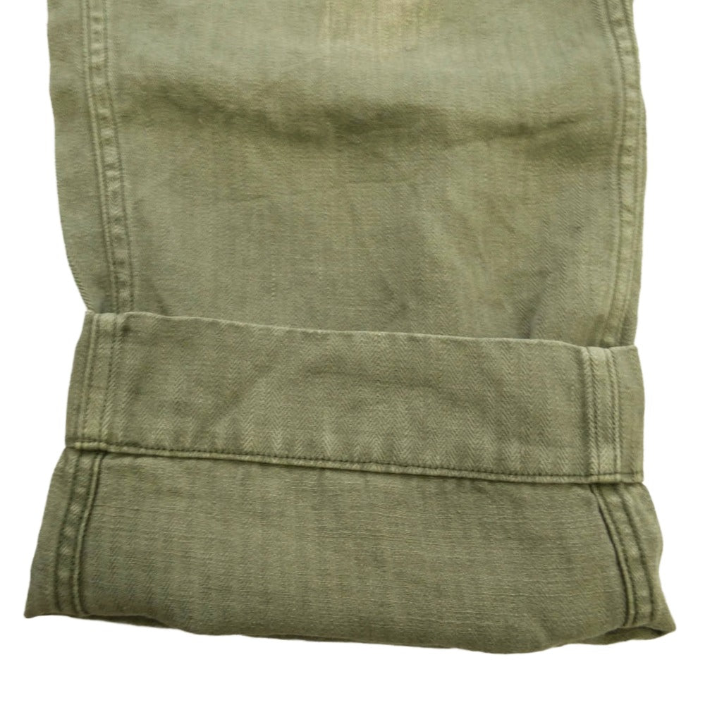 ヘリル 26SS 26-030-HL-8290-10 USMC HBT Linenpants ヘリンボーン柄 ウォッシュ加工 ペイント加工 ミリタリー パンツ トラウザーズ モスグリーン系 1【中古】