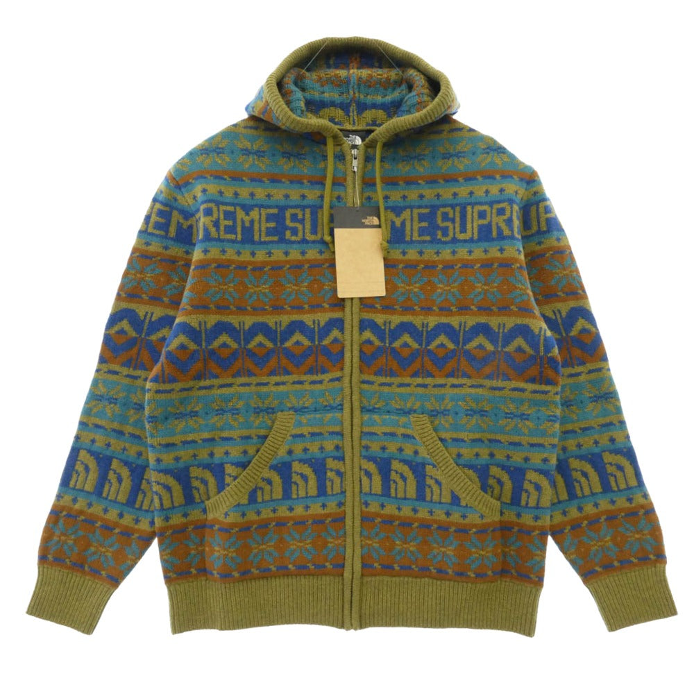 Supreme シュプリーム THE NORTH FACE ノースフェイス 22AW × THE NORTH FACE Zip Up Hooded Sweater ジップアップ フーデッド セーター ニット パーカー マルチカラー系 M【新古品】【未使用】【中古】