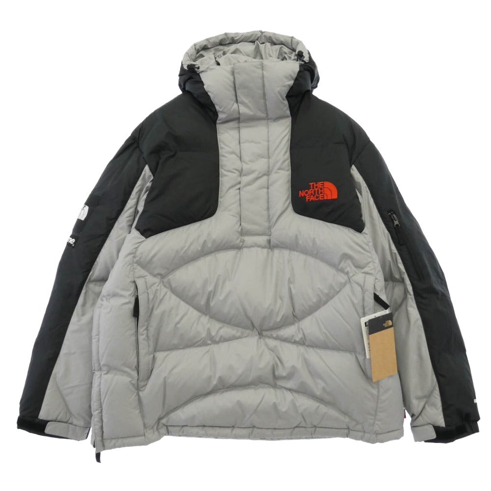 Supreme シュプリーム THE NORTH FACE ノースフェイス 22AW ND52205I × The North Face ザノースフェイス 800-Fill Half Zip Hooded Pullover ハーフジップ フーデッド プルオーバー ダウンジャケット グレー ブラック系 シルバー系 L【極上美品】【中古】