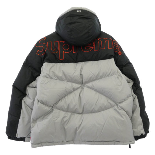 Supreme シュプリーム THE NORTH FACE ノースフェイス 22AW ND52205I × The North Face ザノースフェイス 800-Fill Half Zip Hooded Pullover ハーフジップ フーデッド プルオーバー ダウンジャケット グレー ブラック系 シルバー系 L【極上美品】【中古】