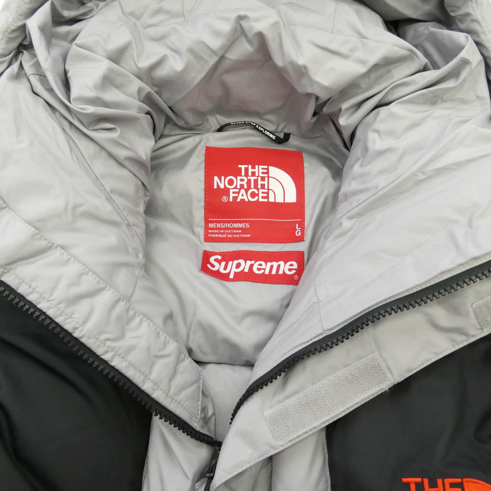 Supreme シュプリーム THE NORTH FACE ノースフェイス 22AW ND52205I × The North Face ザノースフェイス 800-Fill Half Zip Hooded Pullover ハーフジップ フーデッド プルオーバー ダウンジャケット グレー ブラック系 シルバー系 L【極上美品】【中古】