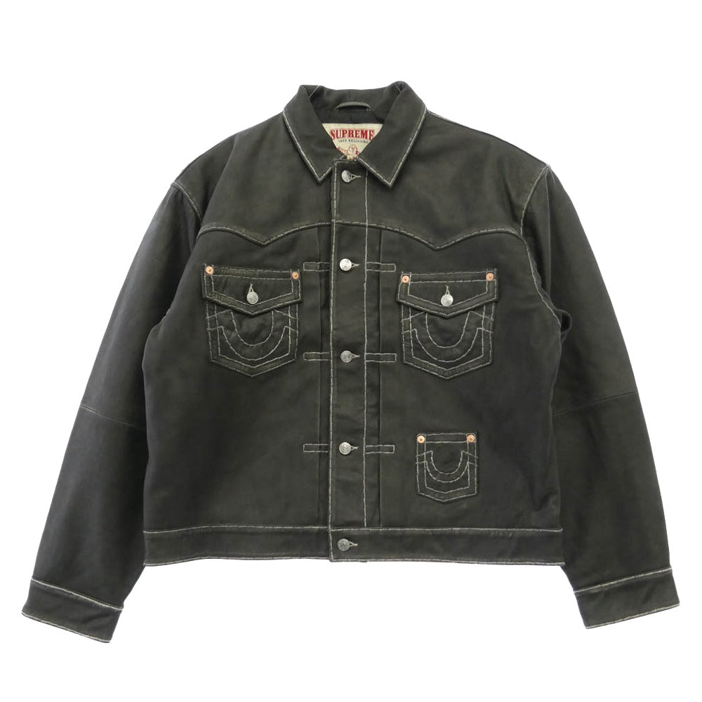 Supreme シュプリーム TRUE RELIGION トゥルーレリジョン 25AW x True Religion Leather Trucker Jacket トゥルーレリジョン レザー トラッカー ジャケット ブラック系 L【極上美品】【中古】