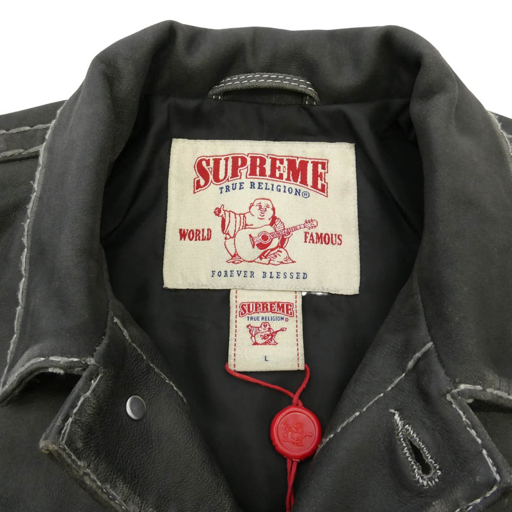 Supreme シュプリーム TRUE RELIGION トゥルーレリジョン 25AW x True Religion Leather Trucker Jacket トゥルーレリジョン レザー トラッカー ジャケット ブラック系 L【極上美品】【中古】