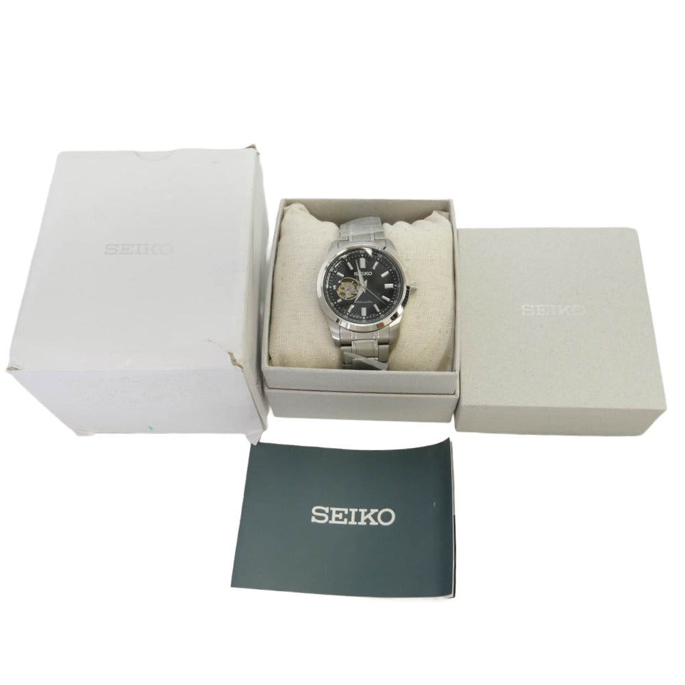 SEIKO セイコー SCVE053 SELECTION メカニカル オープンハート 自動巻き 腕時計 シルバー系【極上美品】【中古】