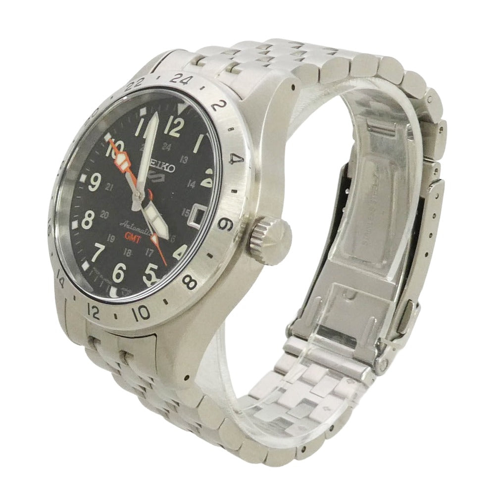 SEIKO セイコー SBSC011 5SPORTS GMT ファイブスポーツ 自動巻き 腕時計 シルバー系【美品】【中古】