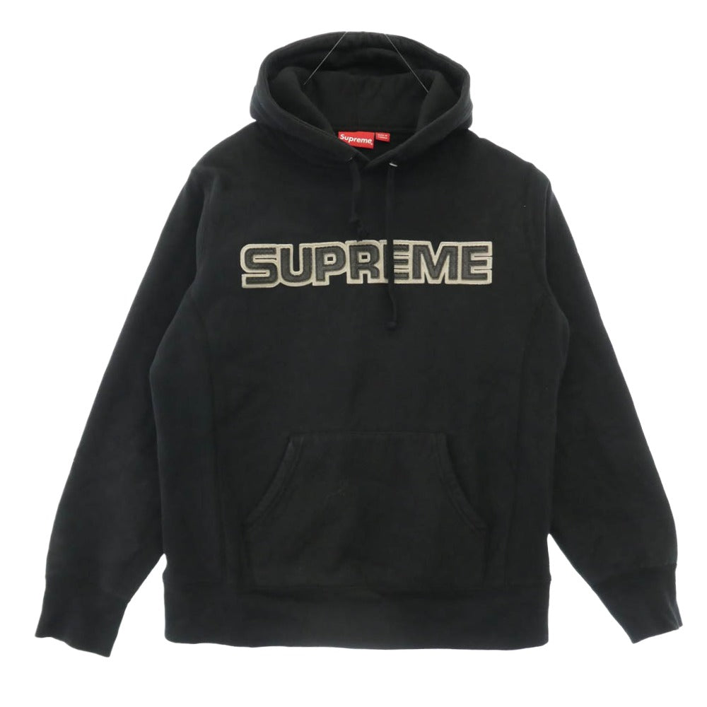 Supreme シュプリーム 18AW Perforated Leather Hooded Sweatshirt パーフォレーテッド レザー フーデッド スウェット シャツ プルオーバー パーカー ブラック系 M【中古】