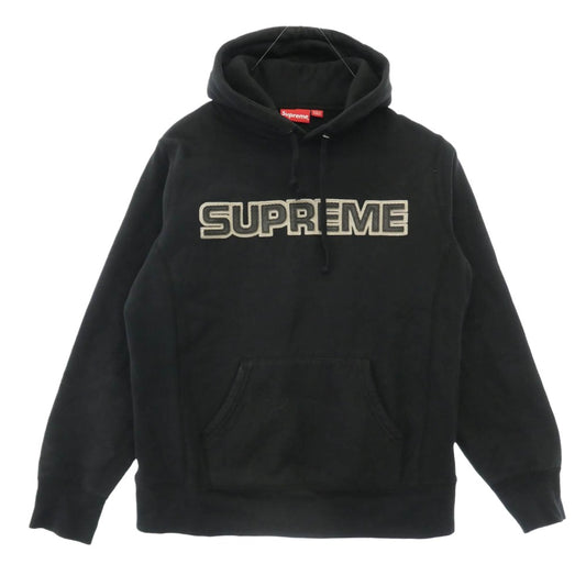 Supreme シュプリーム 18AW Perforated Leather Hooded Sweatshirt パーフォレーテッド レザー フーデッド スウェット シャツ プルオーバー パーカー ブラック系 M【中古】