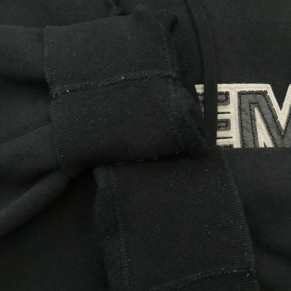 Supreme シュプリーム 18AW Perforated Leather Hooded Sweatshirt パーフォレーテッド レザー フーデッド スウェット シャツ プルオーバー パーカー ブラック系 M【中古】