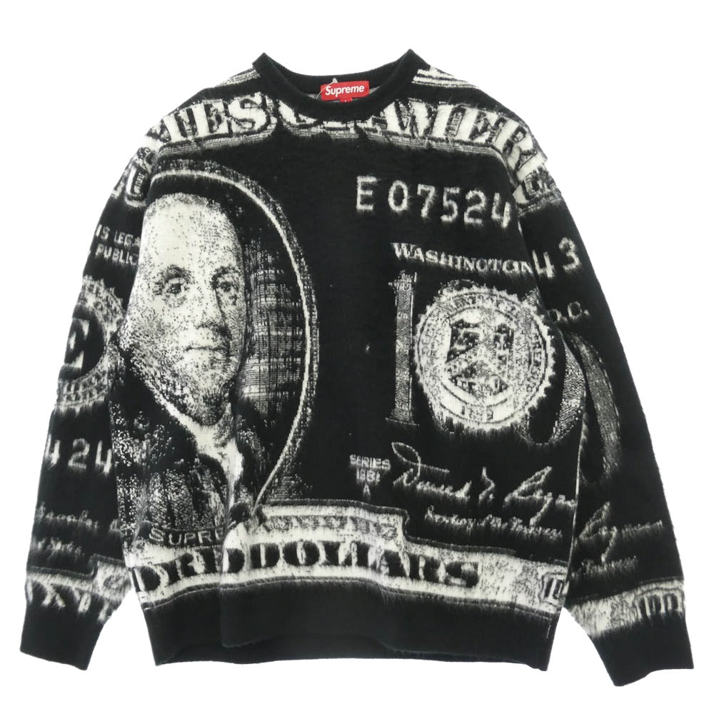 Supreme シュプリーム 25SS MONEY SWEATER マネーセーター 総柄 クルーネック ニット セーター ブラック系 ホワイト系 L【美品】【中古】
