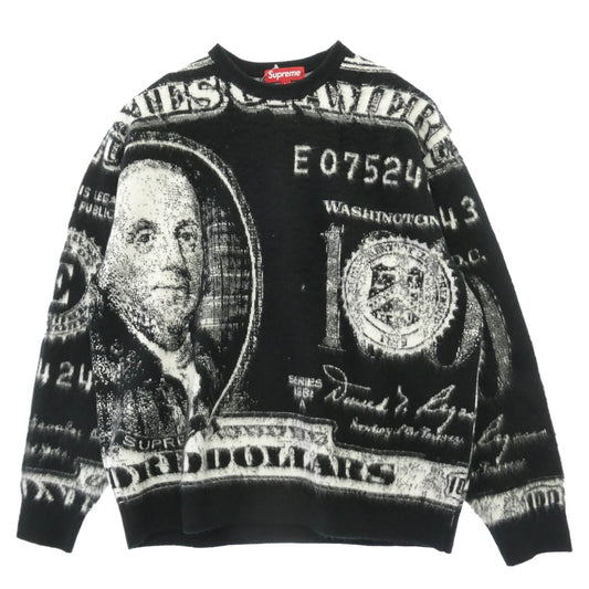 Supreme シュプリーム 25SS MONEY SWEATER マネーセーター 総柄 クルーネック ニット セーター ブラック系 ホワイト系 L【美品】【中古】