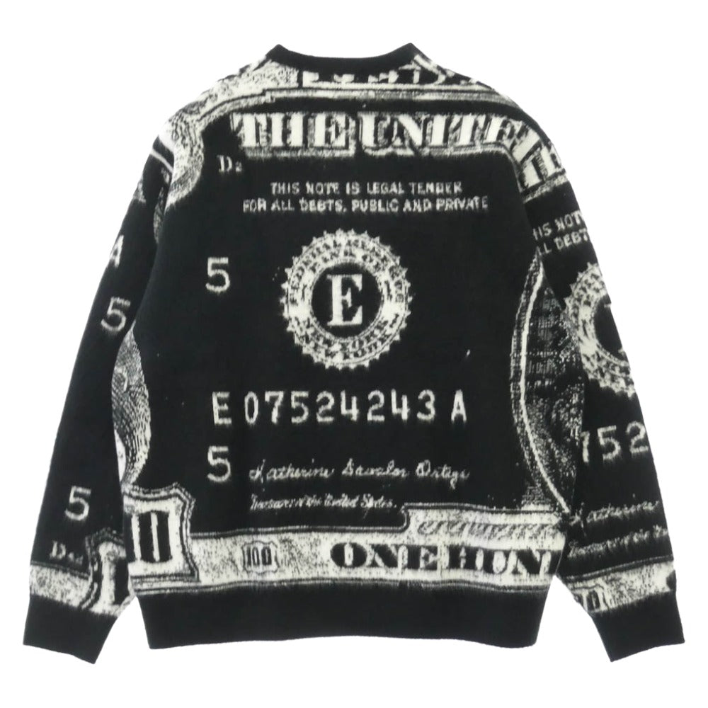 Supreme シュプリーム 25SS MONEY SWEATER マネーセーター 総柄 クルーネック ニット セーター ブラック系 ホワイト系 L【美品】【中古】