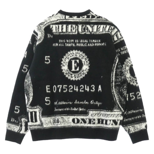 Supreme シュプリーム 25SS MONEY SWEATER マネーセーター 総柄 クルーネック ニット セーター ブラック系 ホワイト系 L【美品】【中古】