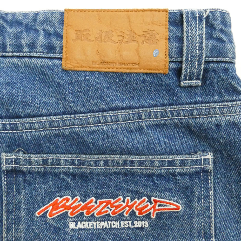 ブラックアイパッチ BEEZ-EYE-P SPLATTERED EXTRA BAGGY JEANS バギー ペイント 加工 デニム パンツ インディゴブルー系 L 34【美品】【中古】