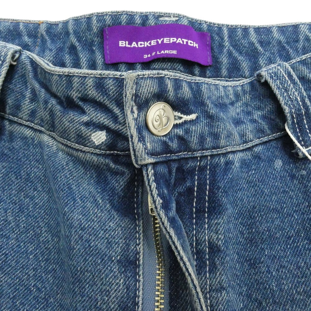 ブラックアイパッチ BEEZ-EYE-P SPLATTERED EXTRA BAGGY JEANS バギー ペイント 加工 デニム パンツ インディゴブルー系 L 34【美品】【中古】