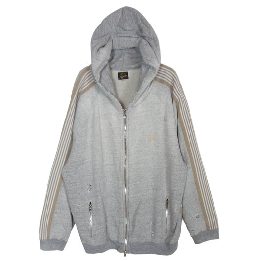 Needles ニードルス QV1578 NUBIAN 別注 ダメージ加工 ボロ スウェット ジップアップ パーカー グレー系 XL【中古】
