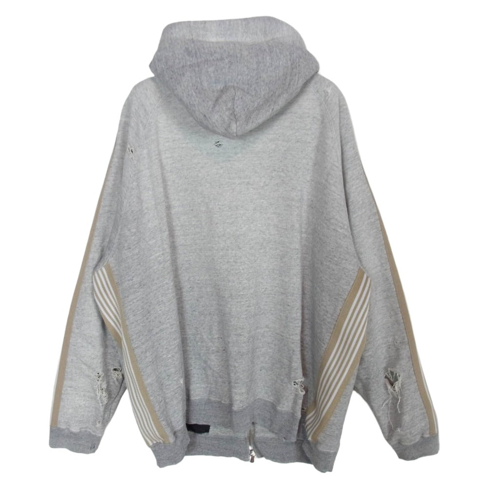 Needles ニードルス QV1578 NUBIAN 別注 ダメージ加工 ボロ スウェット ジップアップ パーカー グレー系 XL【中古】