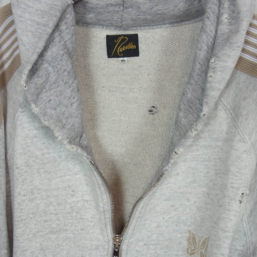 Needles ニードルス QV1578 NUBIAN 別注 ダメージ加工 ボロ スウェット ジップアップ パーカー グレー系 XL【中古】