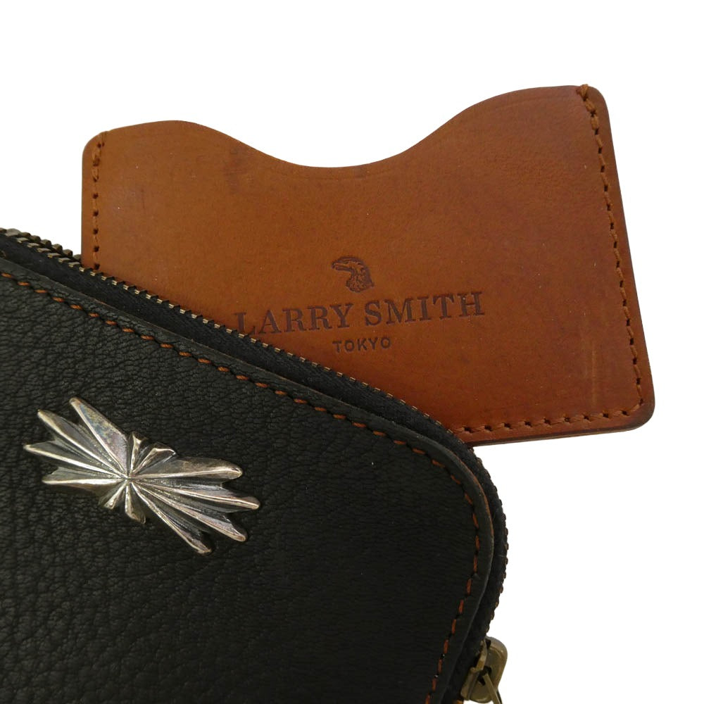 LARRY SMITH ラリースミス LT-0043 DEER SKIN MULTI WALLET L-ZIP ディアスキンレザー マルチジップ ウォレット 財布 ブラック系【美品】【中古】