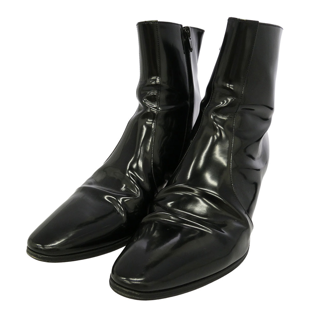 SAINT LAURENT サンローラン 732111 VASSILI ZIPPED BOOTS IN SMOOTH LEATHER ヴァッシーリ サイドジップ スムースレザー ヒールブーツ ブラック系 41【中古】