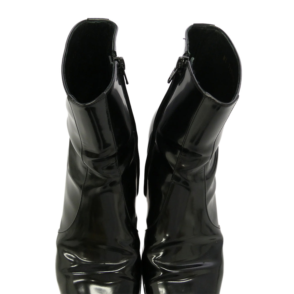 SAINT LAURENT サンローラン 732111 VASSILI ZIPPED BOOTS IN SMOOTH LEATHER ヴァッシーリ サイドジップ スムースレザー ヒールブーツ ブラック系 41【中古】