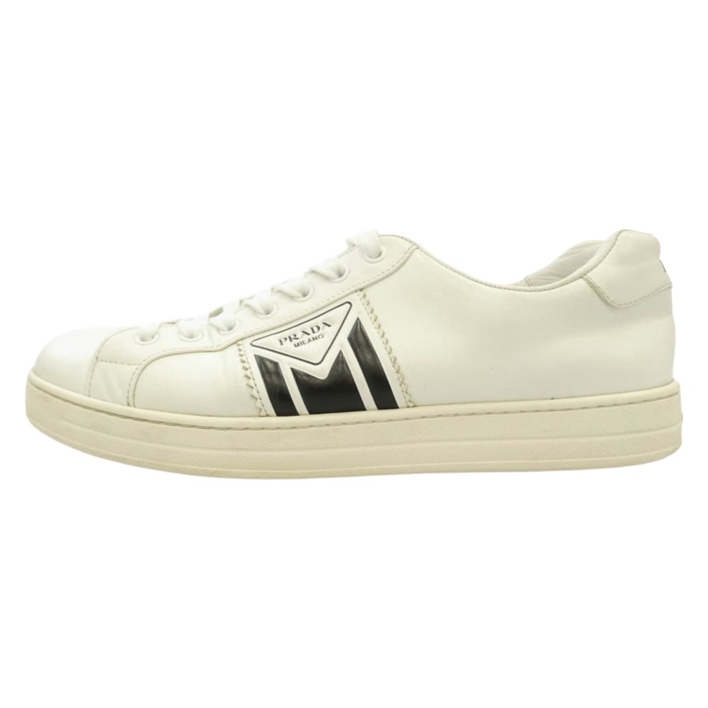 PRADA プラダ トライアングルロゴ レザー ローカット スニーカー ホワイト系 7【中古】