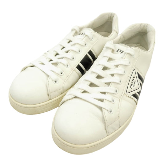 PRADA プラダ トライアングルロゴ レザー ローカット スニーカー ホワイト系 7【中古】