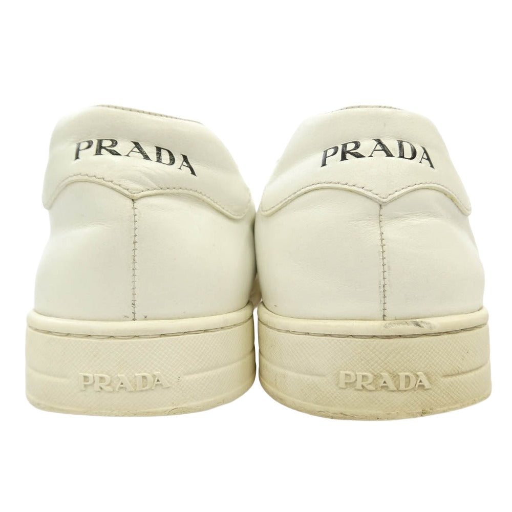 PRADA プラダ トライアングルロゴ レザー ローカット スニーカー ホワイト系 7【中古】