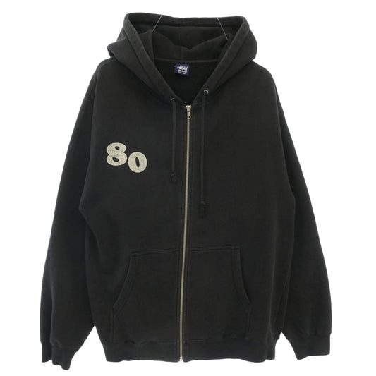 STUSSY ステューシー 80 ナンバリング バックアーチロゴ ジップアップ フーディー パーカー ブラック系 M【中古】
