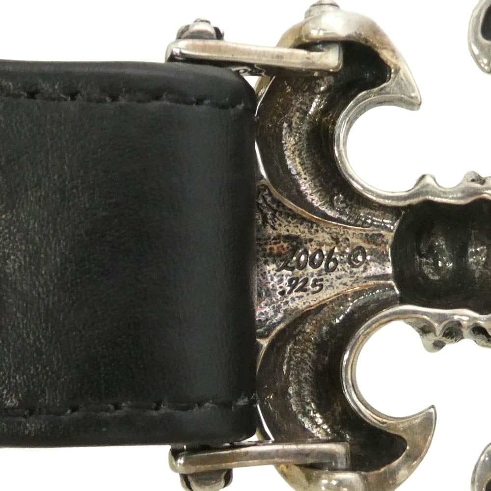 TRAVIS WALKER トラヴィスワーカー ダブルクロス スカルバックル レザーベルト ブラック系 シルバー系【中古】