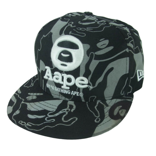 A BATHING APE アベイシングエイプ NEW ERA ニューエラ AAPCPM4001XX6 AAPE エーエイプ 迷彩柄 カモフラージュ キャップ ブラック系 グレー系 57.7cm【中古】