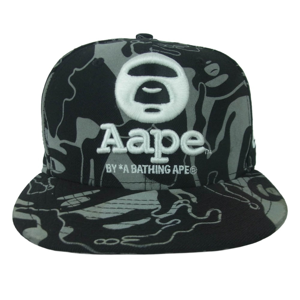 A BATHING APE アベイシングエイプ NEW ERA ニューエラ AAPCPM4001XX6 AAPE エーエイプ 迷彩柄 カモフラージュ キャップ ブラック系 グレー系 57.7cm【中古】