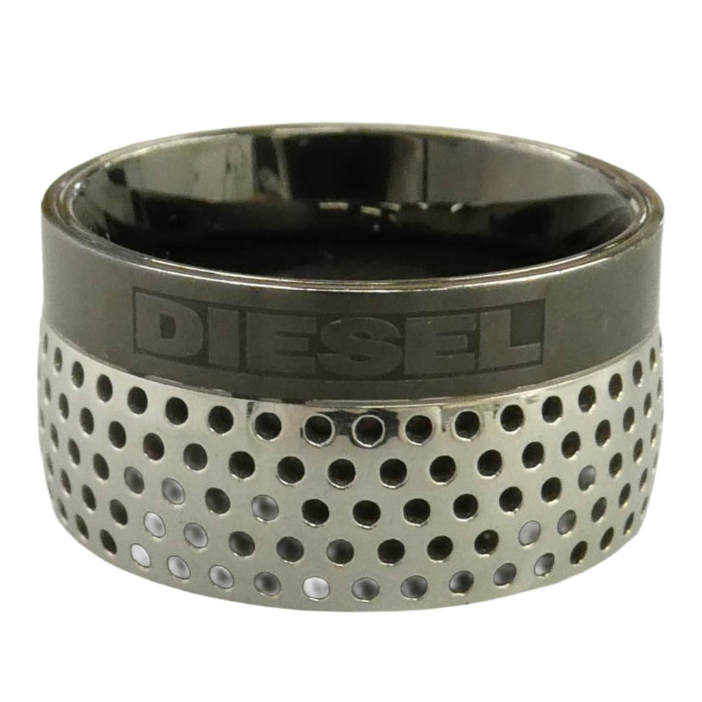 DIESEL ディーゼル ロゴ ステンレス スチール パンチング 2トーン STEEL リング 指輪 シルバー系 ブラック系 18.5号【中古】