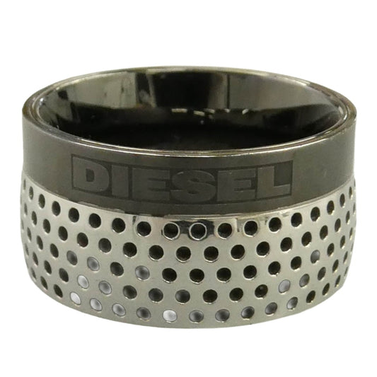 DIESEL ディーゼル ロゴ ステンレス スチール パンチング 2トーン STEEL リング 指輪 シルバー系 ブラック系 18.5号【中古】