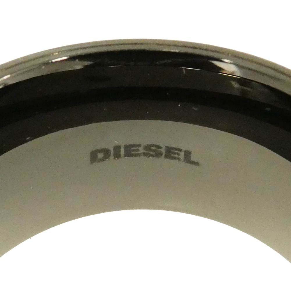 DIESEL ディーゼル ロゴ ステンレス スチール パンチング 2トーン STEEL リング 指輪 シルバー系 ブラック系 18.5号【中古】