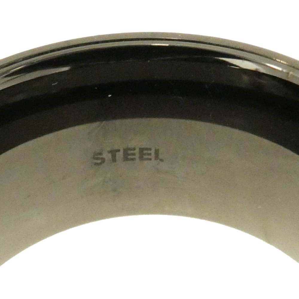 DIESEL ディーゼル ロゴ ステンレス スチール パンチング 2トーン STEEL リング 指輪 シルバー系 ブラック系 18.5号【中古】