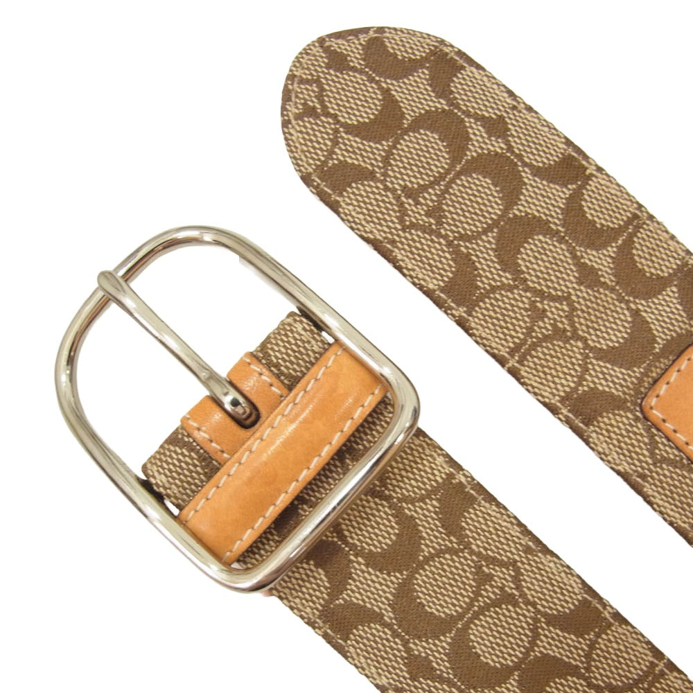 COACH コーチ シグネチャー キャンバス レザー コンビ ベルト ブラウン系【中古】