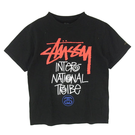 STUSSY ステューシー International Tribe Tee インターナショナル トライブ ロゴ 丸首 クルーネック 半袖 Tシャツ ブラック系 M【中古】
