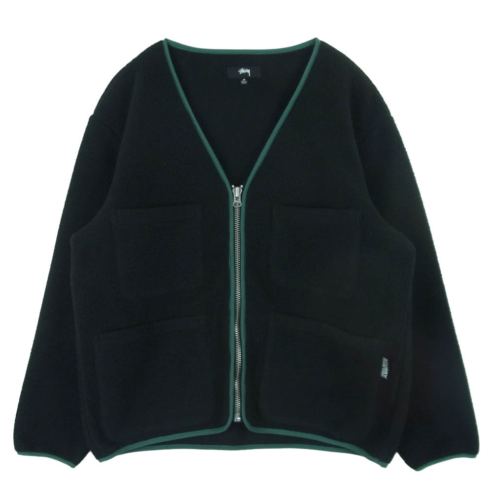STUSSY ステューシー Polar Fleece Cardigan ジップアップ フリース カーディガン ブラック系 グリーン系 M【中古】